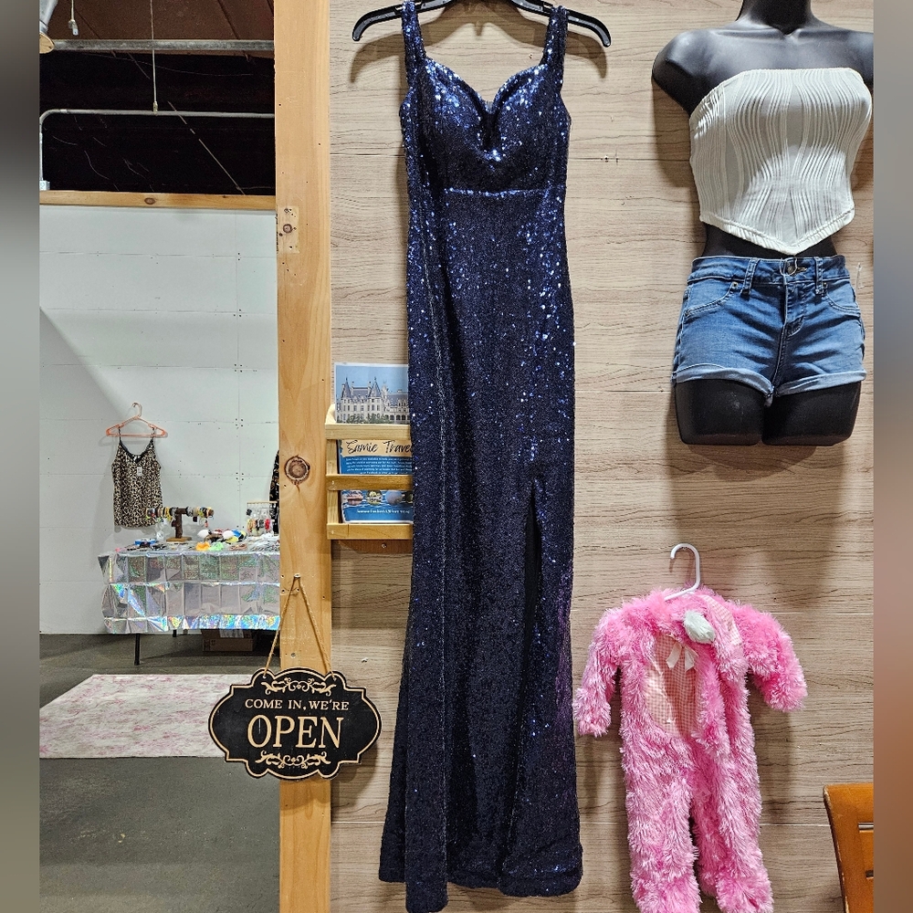Morgan & Co. Navy Blue Sequin Strap Dress